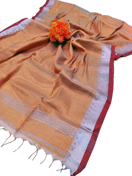 57026A - Popular Tissue Cotton saree with a attractive contrasting pallu
