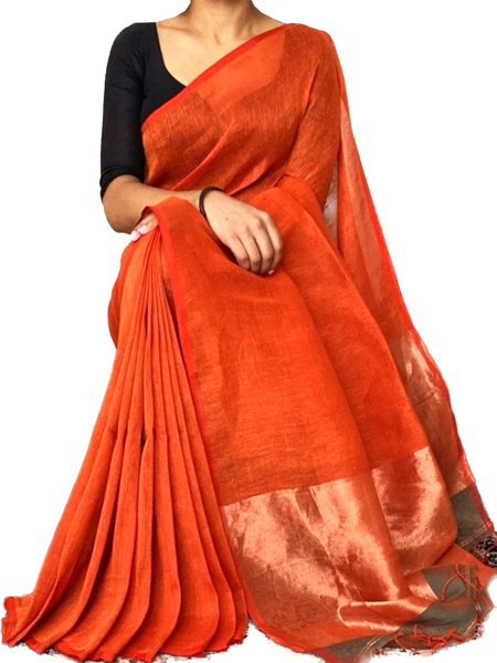 68077A - Silk Cotton saree with Copper and Silver zari pallu *New arrival*