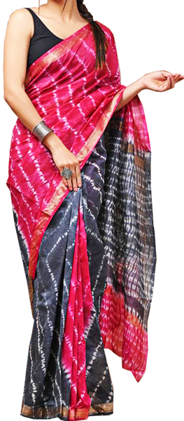 41511A - Maheswari Silk Saree with hand block pattern and Zari Border - Sarees Swadeshi Boutique