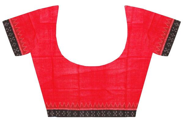 Ikkat Blouse material - Handloom Cotton [popupar] with a Temple border - Red & Black (55036A) *Sale 40% Off* - Blouse Swadeshi Boutique