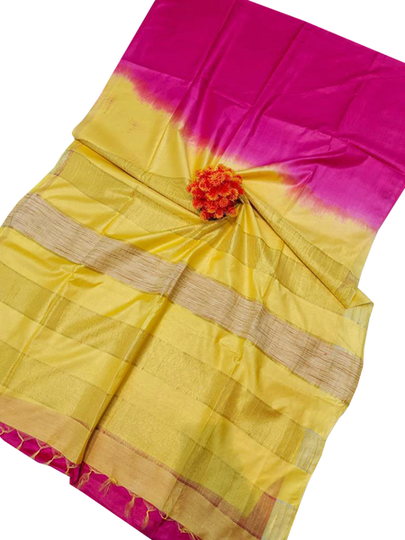 57006A - Tussar Silk Saree with elegant design in pallu (Blue & Pink) - Sarees Swadeshi Boutique