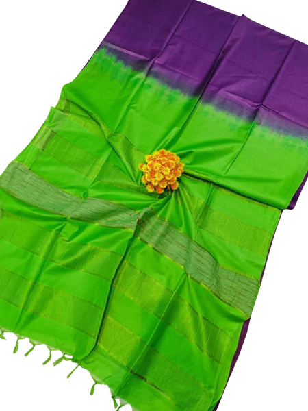57010A - Tussar Silk Saree with elegant design in pallu (Violet & Green) - Sarees Swadeshi Boutique