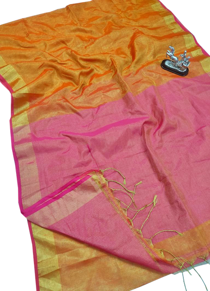 57020A - Popular Tissue Cotton saree with a attractive contrasting pallu