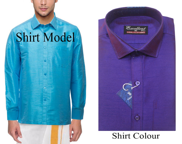 Traditional Raw Silk Shirt for men - full sleeve (Pink) - 90032A - Shirts & Tops Swadeshi Boutique