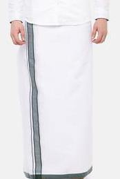 Men's Cotton Dhoti with attractive 1.5 inch border (Grey) 3.8 meters- 93021A *SALE*, Dhoti - Swadeshi Boutique