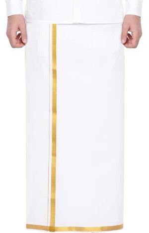 Men's Cotton Dhoti with attractive border (Gold Zari) 3.7 meters - 93012A *SALE* - Dhoti Swadeshi Boutique