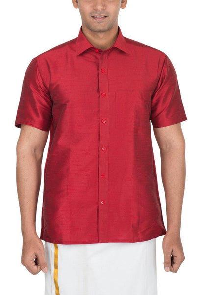 Traditional Raw Silk Shirt for men (Purple) - 90017A - Shirts Swadeshi Boutique