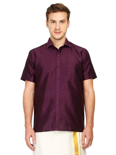 Traditional Raw Silk Shirt for men (Purple) - 90016A - Shirts Swadeshi Boutique