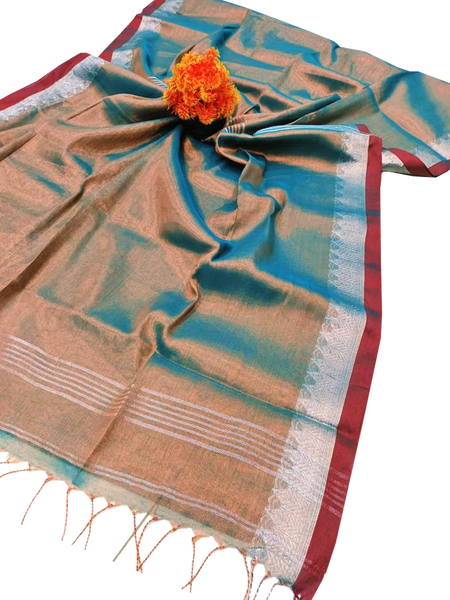 57027A - Popular Tissue Cotton saree with a attractive contrasting pallu