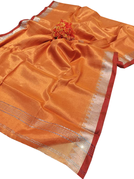 57028A - Popular Tissue Cotton saree with a attractive contrasting pallu