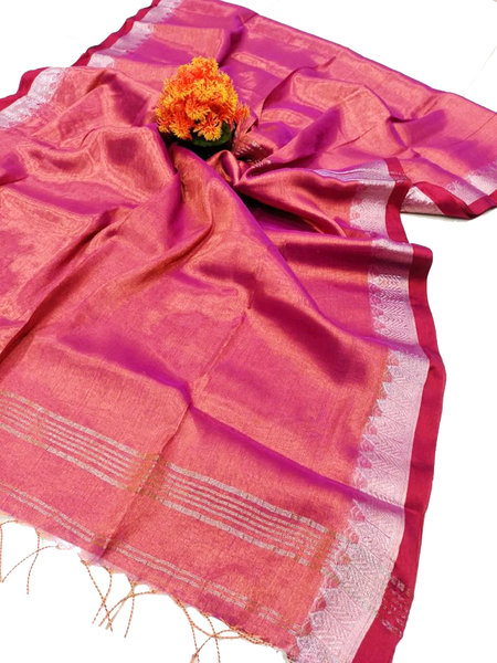 57029A - Popular Tissue Cotton saree with a attractive contrasting pallu