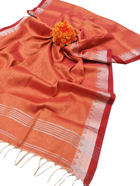 57030A - Popular Tissue Cotton saree with a attractive contrasting pallu