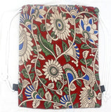Kalamkari cotton Multipurpose Drawstring Backbag - 11011A, Accessories - Swadeshi Boutique