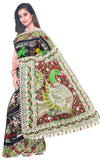 Kalamkari crepe silk saree pattern with Elephants & Pallaku -(Black)21375B *Special 40% Off * - Sarees Swadeshi Boutique