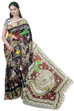Kalamkari crepe silk saree pattern with Elephants & Pallaku -(Black)21375B *Special 40% Off * - Sarees Swadeshi Boutique