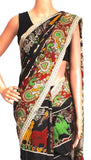 Kalamkari crepe silk saree pattern with Elephants & Pallaku -(Black)21375B *Special 40% Off * - Sarees Swadeshi Boutique