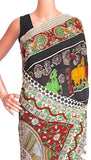 Kalamkari crepe silk saree pattern with Elephants & Pallaku -(Black)21375B *Special 40% Off * - Sarees Swadeshi Boutique