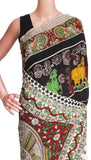 Kalamkari crepe silk saree pattern with Elephants & Pallaku -(Black)21375B *Special 40% Off * - Sarees Swadeshi Boutique