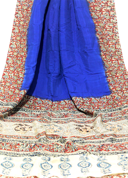 Kalamkari crepe silk saree with Florals in border & Pallu in natural dye-(Blue)21377A - Sarees Swadeshi Boutique