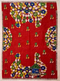 Kalamkari Cotton Blouse material with flowers & House (Red)(25006) Multi-pattern (front/back/arm) - Blouse Swadeshi Boutique
