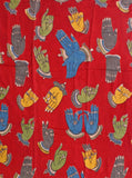 Kalamkari Crepe Silk Blouse material (Hands mudhra - Red) (25080A) - Blouse Swadeshi Boutique