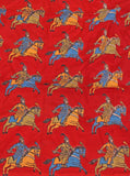 Kalamkari Crepe Silk Blouse material (Horse & Soldier - Red) (25098A) - Blouse Swadeshi Boutique