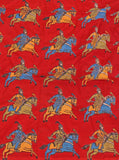 Kalamkari Crepe Silk Blouse material (Horse & Soldier - Red) (25098A) - Blouse Swadeshi Boutique