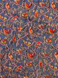 Kalamkari Crepe silk Blouse material with Beautiful parrots - Blue (25107B) - Blouse Swadeshi Boutique