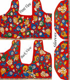 Kalamkari Cotton Blouse material with flowers & Peacock (Red)(25126A) Multi-pattern (front/back/arm) - Blouse Swadeshi Boutique