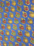 Kalamkari Cotton Blouse material with Faces - Blue (25147B) * Sale 50% Off * - Blouse Swadeshi Boutique