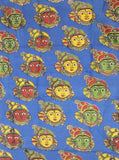 Kalamkari Cotton Blouse material with Faces - Blue (25147B) * Sale 50% Off * - Blouse Swadeshi Boutique