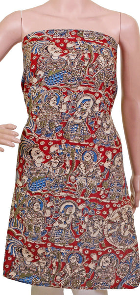 Kalamkari Crepe Silk Salwar Tops/Kurti material - Red (26062D)*Clearance sale * - Tops Swadeshi Boutique