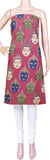 Kalamkari Cotton Salwar Tops/Kurti material with Bhudha faces - Pink (26118A) - Tops Swadeshi Boutique