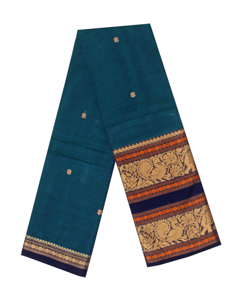 Chettinad pure cotton Handloom double border saree with buta (30626Q) - Sarees Swadeshi Boutique