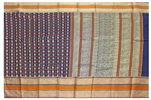 Chettinad handloom cotton saree with 1000 buta all over body -Navy Blue (30827A) - Sarees Swadeshi Boutique