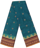 Chettinad handloom cotton saree with buta and grand pallu - Blue (30834A) - Sarees Swadeshi Boutique