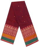 Chettinad handloom cotton saree with buta and grand pallu - Brick (30836A) - Sarees Swadeshi Boutique