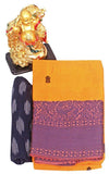Chettinad handloom cotton saree with buta and a matching ikat blouse - Yellow (30847A) - Sarees Swadeshi Boutique