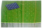 Chettinad handloom cotton saree with buta and a matching ikat blouse - green (30855A) - Sarees Swadeshi Boutique