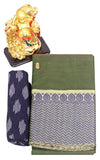 Chettinad handloom cotton saree with buta and a matching ikat blouse - green (30855A) - Sarees Swadeshi Boutique