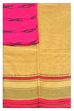Chettinad handloom cotton saree with checked pattern and a matching ikat blouse - Tan (30858A) - Sarees Swadeshi Boutique