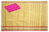 Chettinad handloom cotton saree with checked pattern and a matching ikat blouse - Tan (30858A) - Sarees Swadeshi Boutique