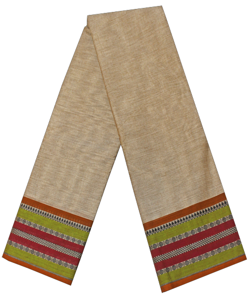 Chettinad handloom cotton saree with putta - Tan (30867A) - Sarees Swadeshi Boutique