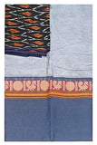 Chettinad handloom cotton saree with checked pattern and a matching ikat blouse - Stone (30868A) - Sarees Swadeshi Boutique