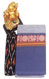 Chettinad handloom cotton saree with checked pattern and a matching ikat blouse - Stone (30868A) - Sarees Swadeshi Boutique