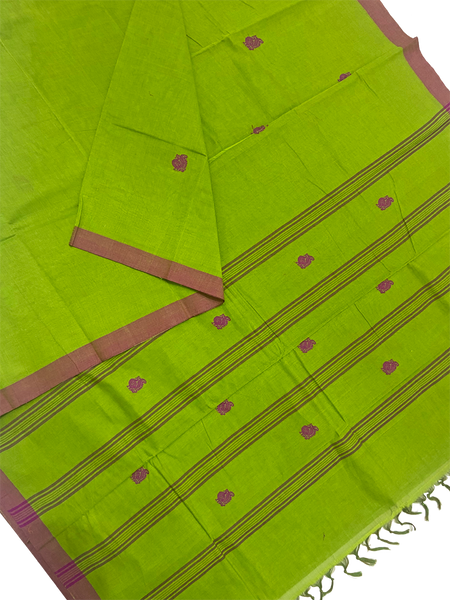 Chettinad handloom cotton saree with Buta all over body - Green (30873E)