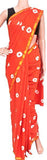 Batik cotton saree with zari border and beautiful Attached blouse material (Orange Red)- 34339A - Sarees Swadeshi Boutique