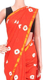 Batik cotton saree with zari border and beautiful Attached blouse material (Orange Red)- 34339A - Sarees Swadeshi Boutique