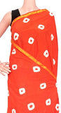 Batik cotton saree with zari border and beautiful Attached blouse material (Orange Red)- 34339A - Sarees Swadeshi Boutique
