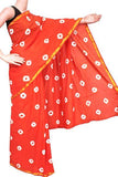 Batik cotton saree with zari border and beautiful Attached blouse material (Orange Red)- 34339A - Sarees Swadeshi Boutique